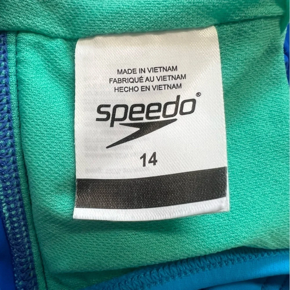 Speedo Girls One Piece Swimwear Blue Green Racerback Unpaded Bathing Suit 14